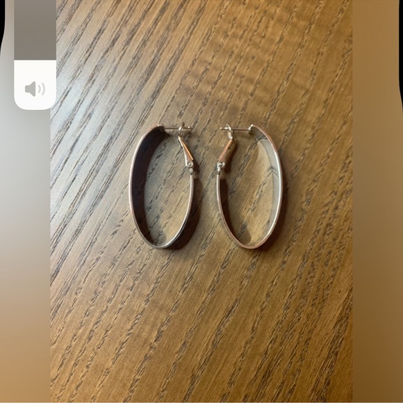 PRELOVED ELONGATED SILVER HOOP EARRINGS - Picture 1 of 4